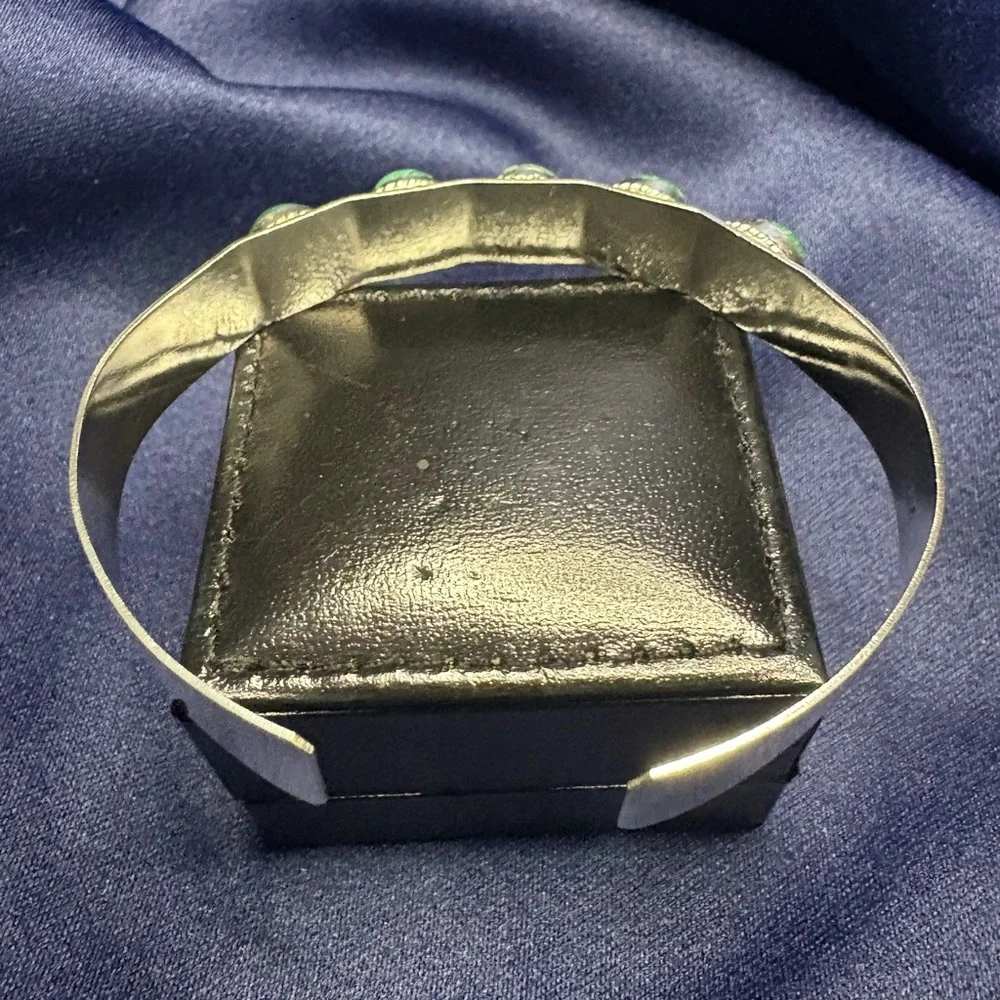 Bracelet Silver-tone Genuine Malachite Gemstone Cuff, Adjustable
